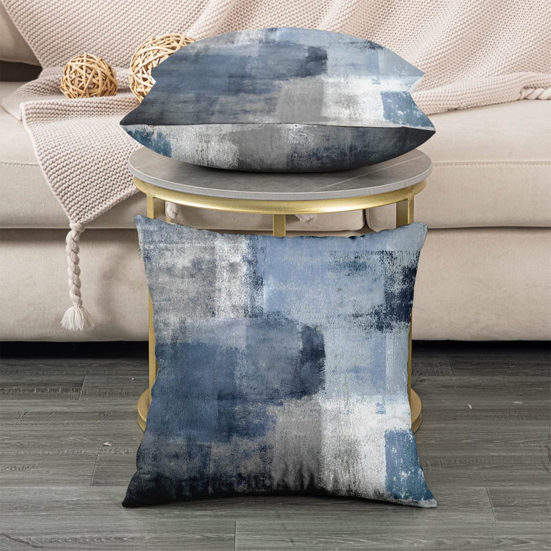 chiinvent Blue Velvet Abstract Pillow Covers Set of 2 Modern Accent Navy Gray Throw Pillow Cover Soft Elegant Decorative Couch Cushion Cover for Bed Living Room Outdoor Sofa Pillowcases 18x18 Inches - Image 3